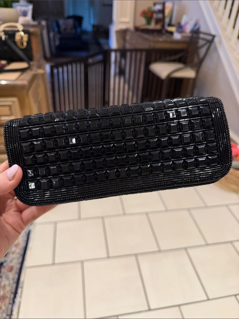 BCBG MAXAZRIA beaded black clutch handbag
